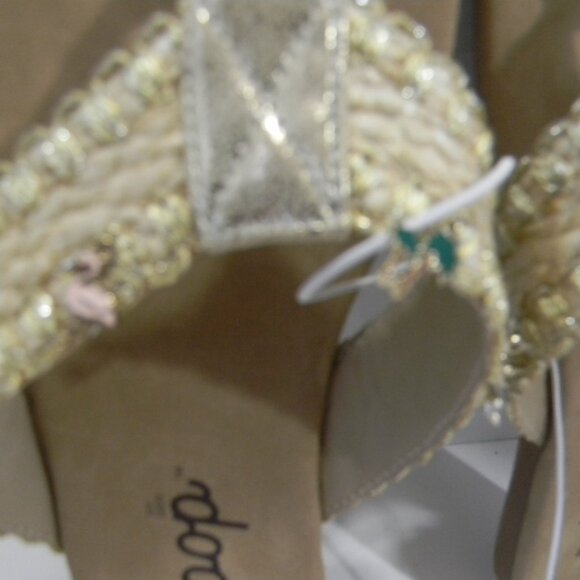 Jellypop Callie Flip Flops Flamingo Palm Tree Rafia Neutral NWOT - Picture 2 of 5